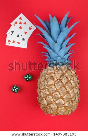 gold pineapple on red background. Minimal style. casino style. 