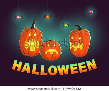 Happy halloween party. Happy halloween lettering. Cartoon halloween pumpkin. Greeting card design celebration. Sign, symbol, element. Vector silhouette symbol.