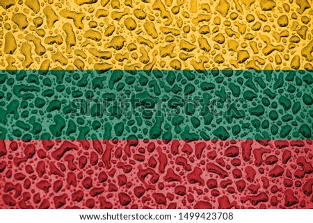 Lithuania national flag made of water drops. Background forecast season concept.