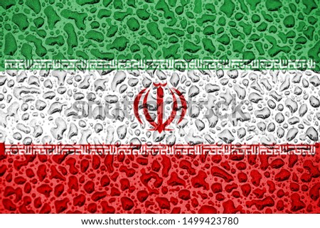 Iran national flag made of water drops. Background forecast season concept.