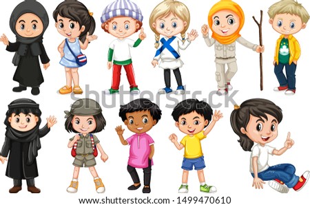 Set of children from different countries illustration