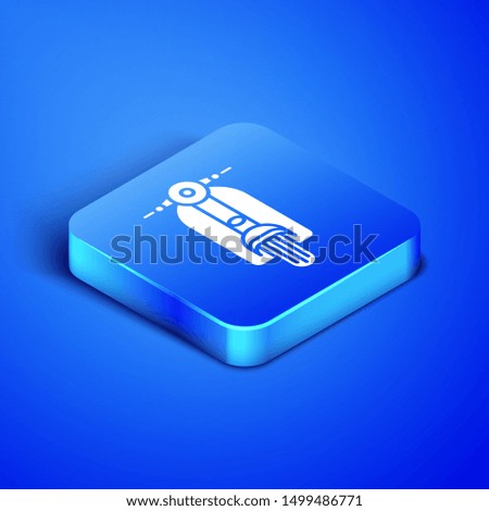 Isometric Scooter icon isolated on blue background. Blue square button. Vector Illustration
