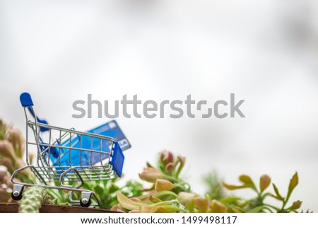 The blurry background of a small cart that is placed in a garden or decorated in a restaurant, coffee shop, allowing customers to take pictures while using the service.