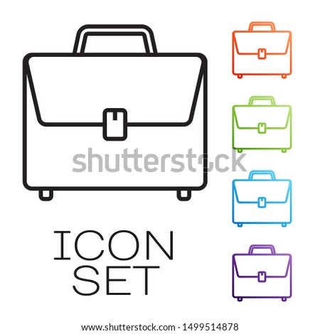 Black line Briefcase icon isolated on white background. Business case sign. Business portfolio. Set icons colorful. Vector Illustration