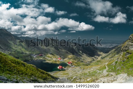 Panorama from 2000 meters altitude where you can see Bâlea Lac, Bâlea Lac chalet and Transfăgărășan road. Picture taken on 03.09.2019.
