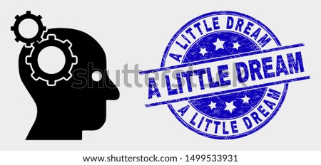 Vector head gears pictogram and A Little Dream watermark. Red round textured watermark with A Little Dream text. Vector composition in flat style. Black isolated head gears pictogram.