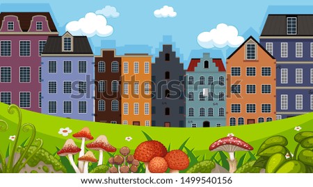 An outdoor scene with Amsterdam house illustration