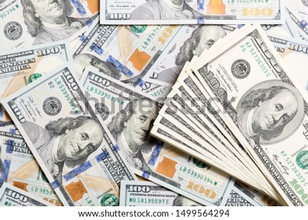 heap of dollars, money background. Top view of business concept on background with copy space.