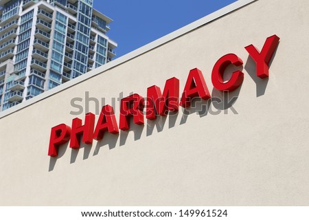 Pharmacy sign on building