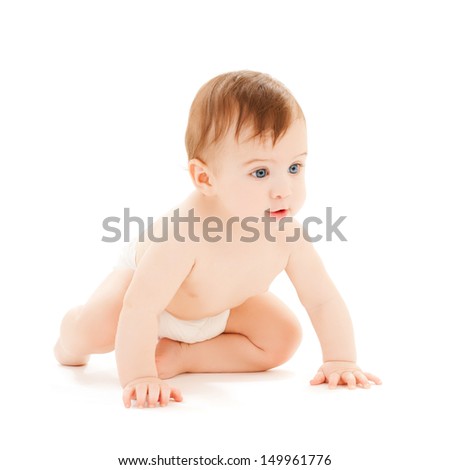 bright closeup picture of crawling curious baby