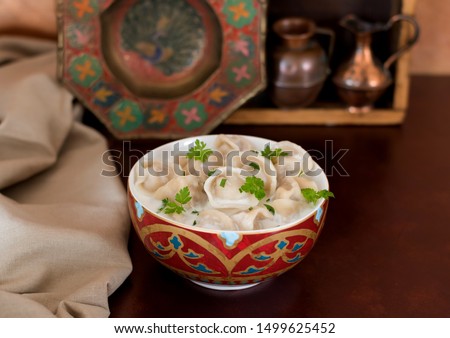 Shish Barak is a type of dumplings that is very popular in Arab countries. Royalty-Free Stock Photo #1499625452