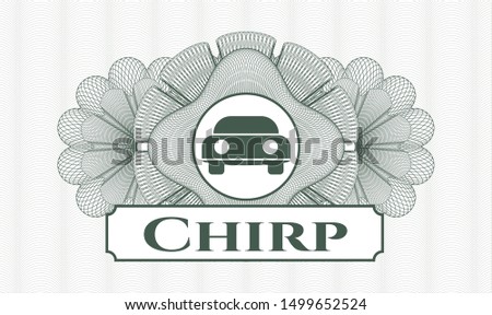 Green passport rosette with car seen from front icon and Chirp text inside