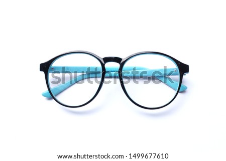 flat lay round black Eye Glasses on white Background