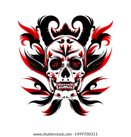 Illustration tatto red king skull