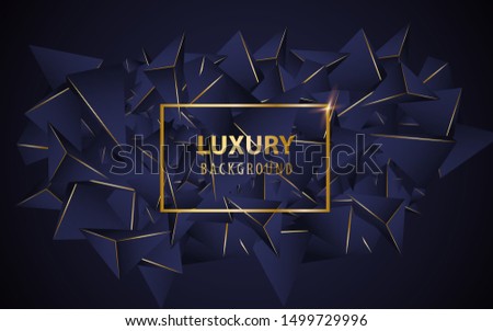 Abstract dark blue triangle texture with golden line. Luxury and elegant concept vector template, for use frame, banner, advertising, corporate
