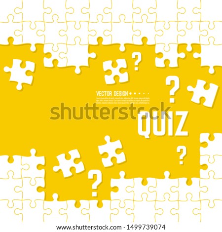 Vector abstract background with unfinished jigsaw puzzle pieces. Question mark and quiz  symbol. Problem solving concept. Royalty-Free Stock Photo #1499739074