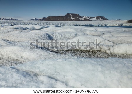 Glacier landscape of Spitsbergen, blue ice sea mountains