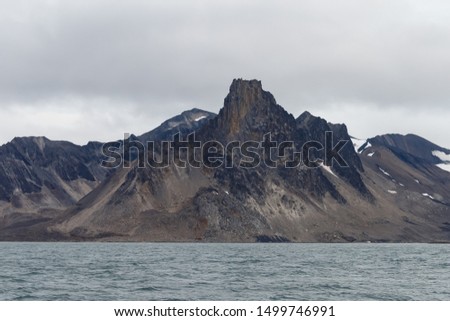 Glacier landscape of Spitsbergen, blue ice sea mountains 
