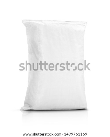 sand bag or white plastic canvas sack for rice or agriculture product isolated on white background Royalty-Free Stock Photo #1499761169