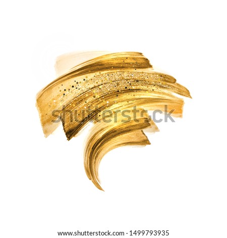 golden paint smear, yellow brush strokes, abstract hand painted shape, watercolor clip art isolated on white background, makeup shimmer, fashion illustration, splashing design element