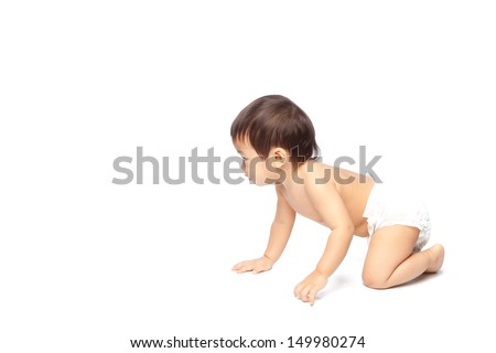 Baby crawling on white background isolate