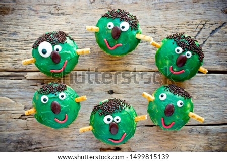Frankenstein сupcakes - funny treat for kids for Halloween party