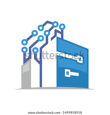Illustration icon of high-tech building with the initials letter A