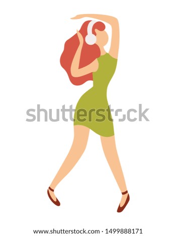 slim girl in a dress dancing in headphones resting movement relaxation