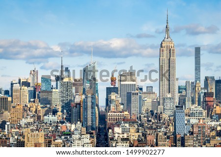 Manhattan skyline in New York city on a sunny winter day