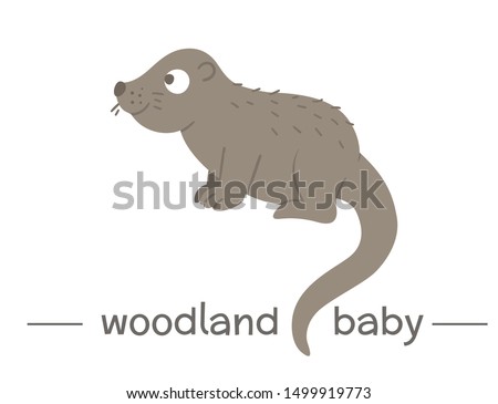 Vector hand drawn flat baby otter. Funny woodland animal icon. Cute forest animalistic illustration for children’s design, print, stationery