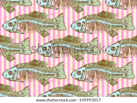 Fish skeleton, vector seamless pattern