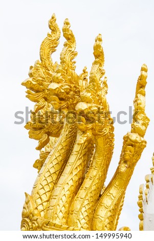 Thai dragon, golden Naga statue in temple