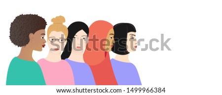 Background. Female power, woman rights, protest, feminism. Vector colorful banner with woman.