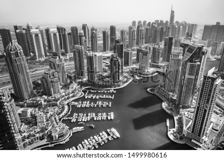 Dubai Marina skyscrapers and the most luxury super yacht marina, Dubai, United Arab Emirates