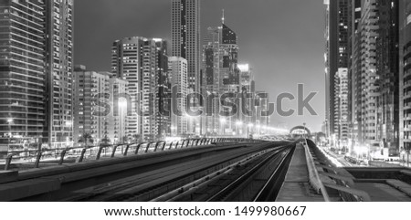 Metro railway and fully automated metro in modern and luxury Dubai city, United Arab Emirates