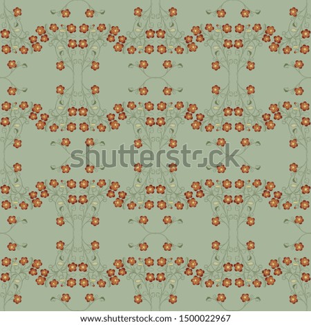 
Seamless geometrical floral pattern with ornate branches with leaves and flowers. Art Nouveau style.