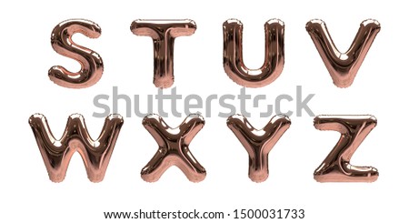 3D-Illustration of rose gold Foil Helium Balloon Alphabet Letters S, T, U, V, W, X, Y, Z, isolated on a white background