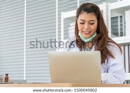 female doctor work with notebook in order to order medical care to nurse for good health of patient and feeling happy at clinic of hospital for health care