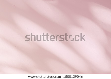 Abstract rose gold light bokeh of natural leaves shadow background of tree branch falling on white concrete wall texture, nature art on wall, pink rose gold shadow on light background
