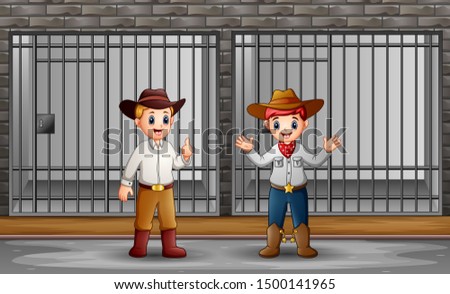 Two mans guarding a prison cell illustration