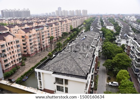 Aerial view of residential buildings in Fengxian District Shanghai China