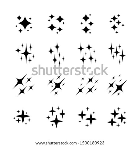 Set of star, sparkle icons. Collection of bright fireworks, twinkles, shiny flash. Glowing light effect stars and bursts . Royalty-Free Stock Photo #1500180923