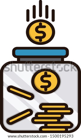 Funds dollar in jar vector illustration icon filled outline
