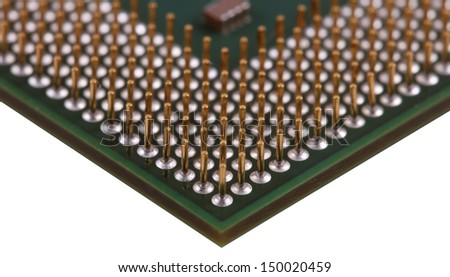 golden legs sticking up the processor on a white background