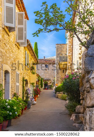 View of Gourdon, a small medieval village in Provence, France. Gourdon is listed under the most beautiful villages of France Royalty-Free Stock Photo #1500228062