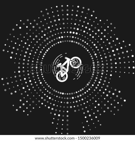 White Bicycle trick icon isolated on grey background. Bike race. Extreme sport. Sport equipment. Abstract circle random dots. Vector Illustration