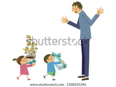 Clip art for Father's Day.
Father and kids illustration.