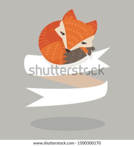 cute fox sleep on ribbon banner