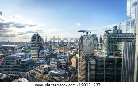London skyline at beautiful cloudy day Picture with window reflection 