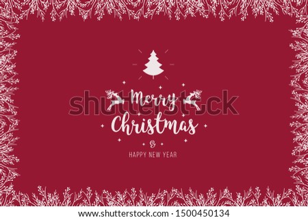 Christmas branches border with greetings on red background card